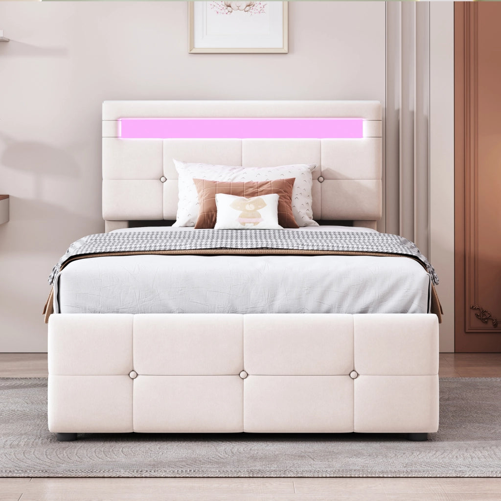 letto imbottito velluto beige 90 x 200 cm