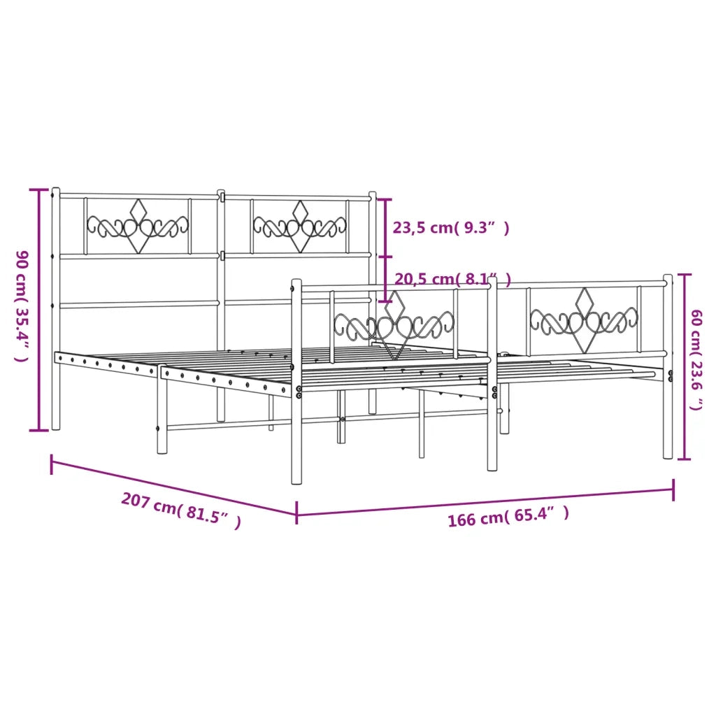 Letto matrimoniale | Letto per adulti | Giroletto senza Materaso con Pediera in Metallo Nero 160x200 cm