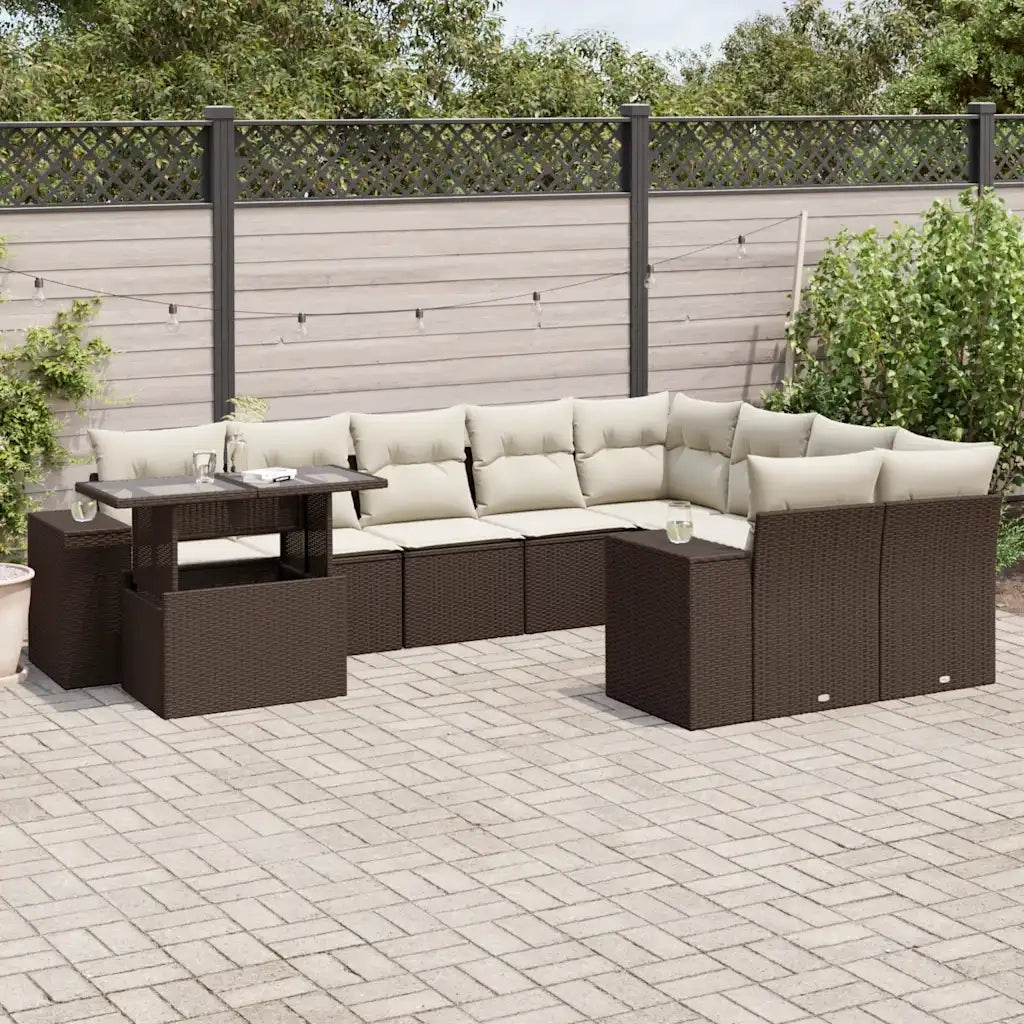 Set Divani da Giardino 10pz con Cuscini in Polyrattan Marrone 3269403