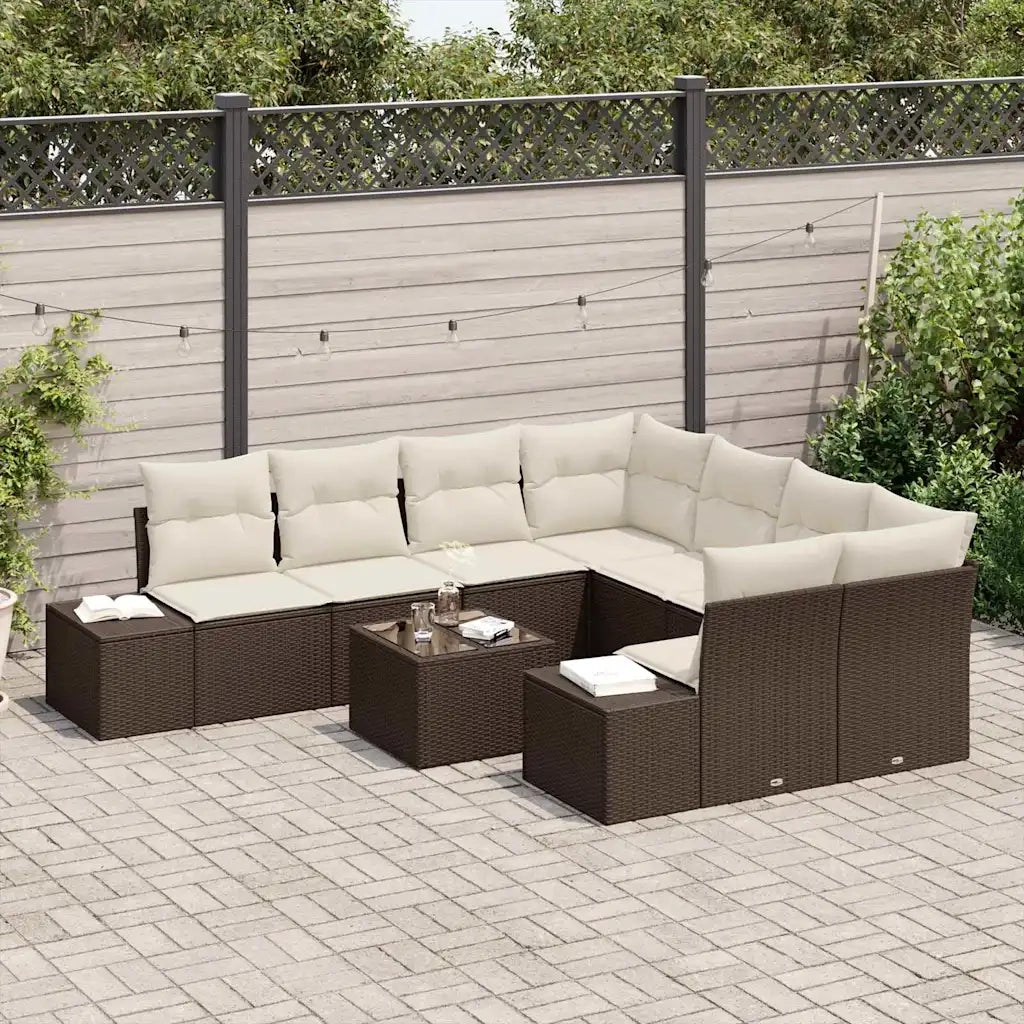 Set Divano da Giardino con cuscino 9 pcs Marrone polyrattan 3346998