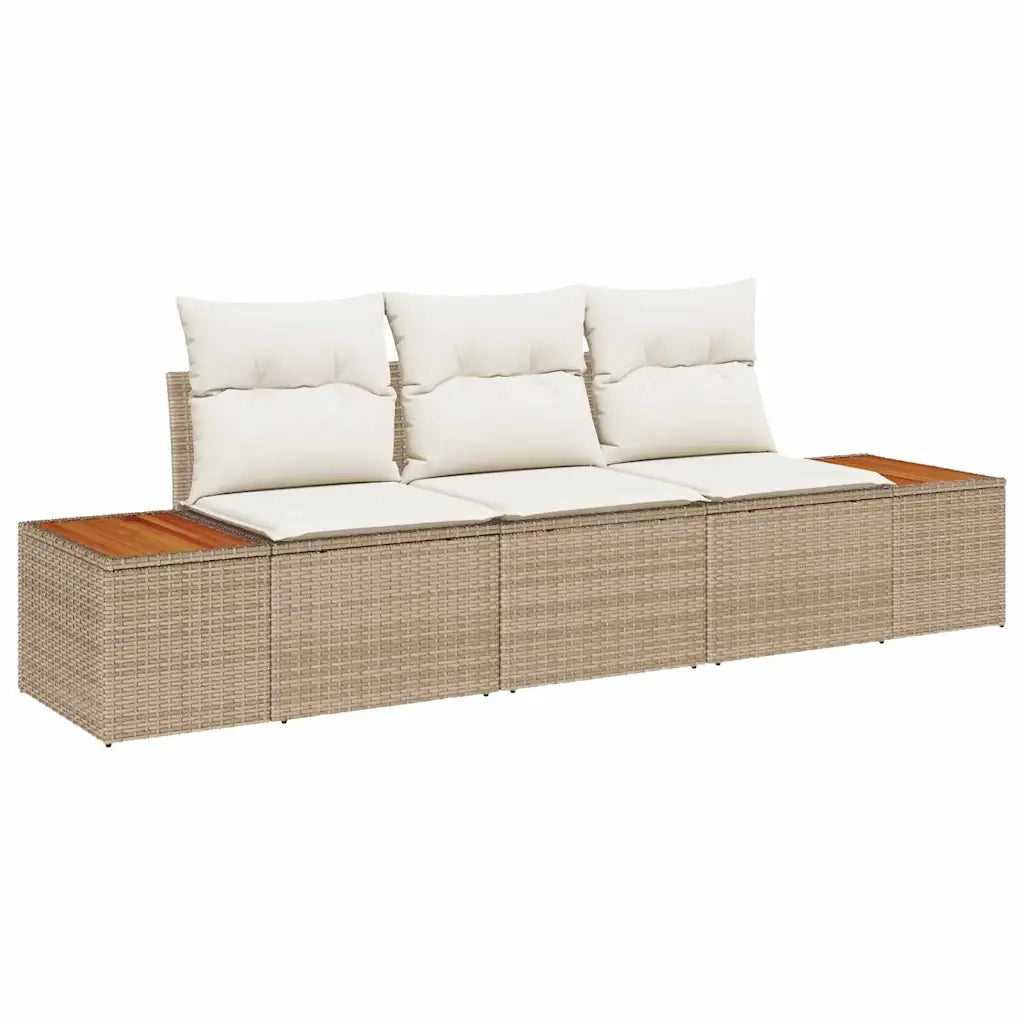 Set Divano da Giardino 3 pcs beige e panna Poly Rattan