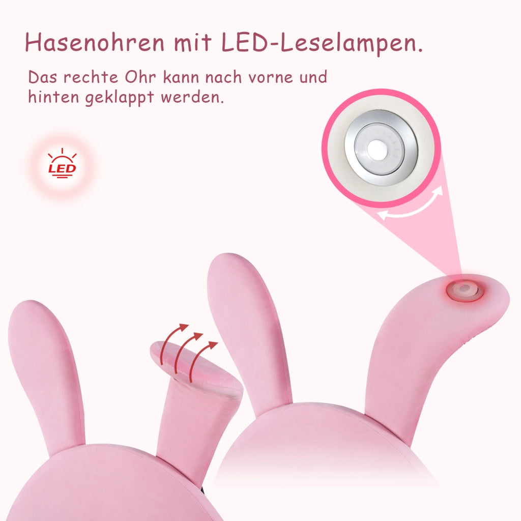 LETTO imbottito 90x200 cm in velluto rosa con LED e 2 panche contenitore