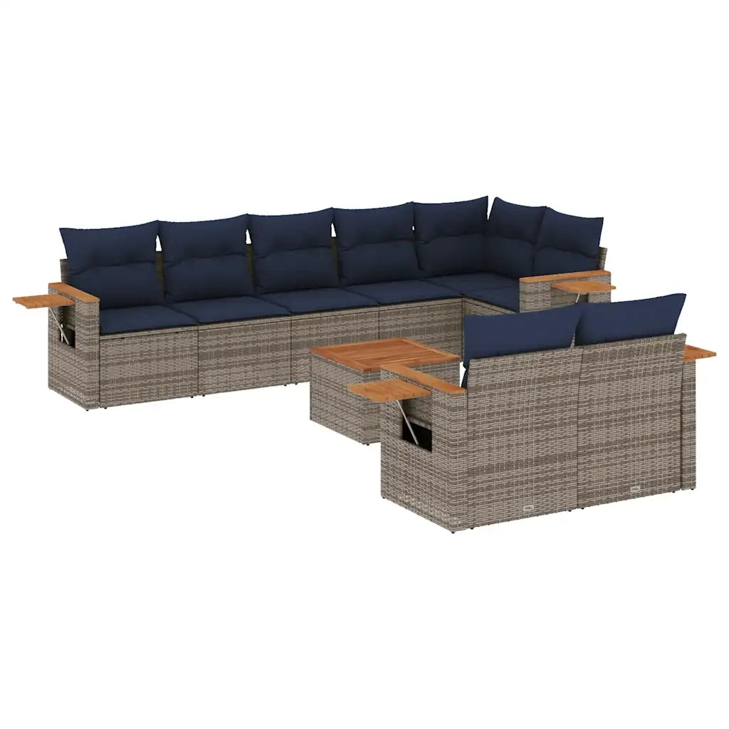 Set Divani da Giardino 9 pz con Cuscini Grigio in Polyrattan 3226999