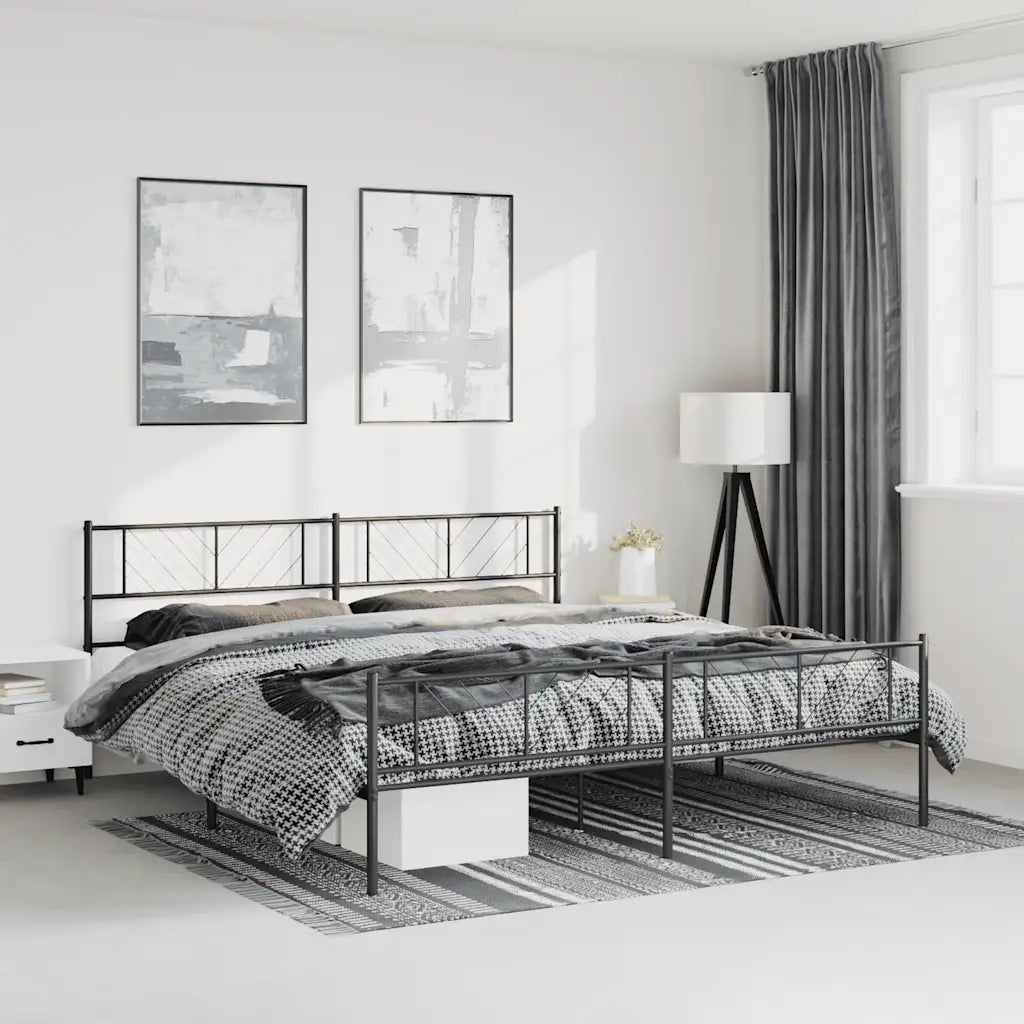 Letto matrimoniale | Letto per adulti | Giroletto con Testiera e Pediera Metallo Nero 193x203 cm