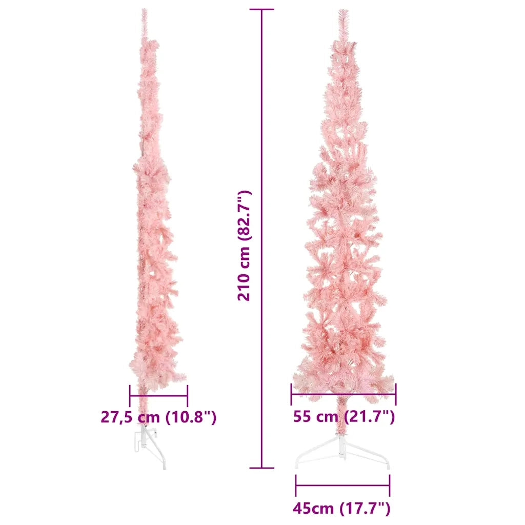 Albero Natale Artificiale Sottile a Metà e Supporto Rosa 210 cm 344572