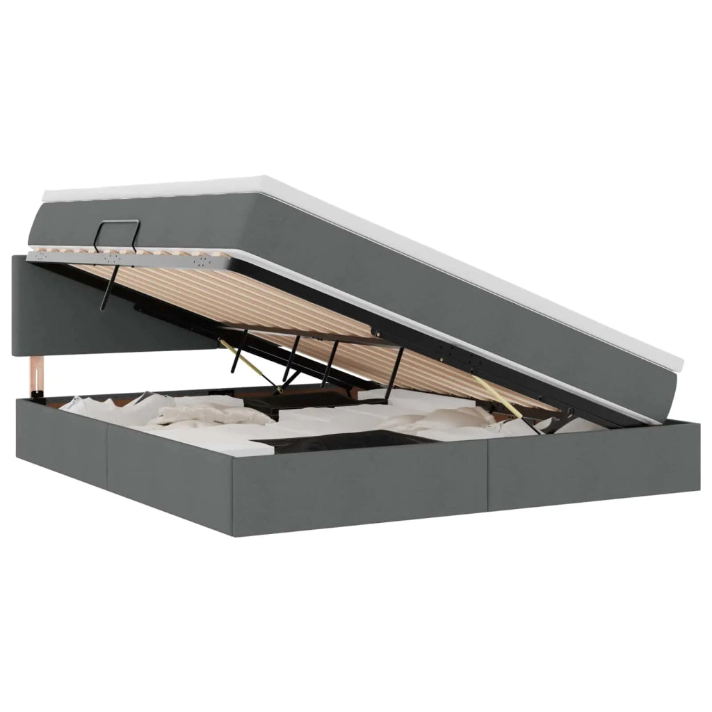 Letto con contenitore e LED Grigio scuro 160 x 200 cm Tessuto