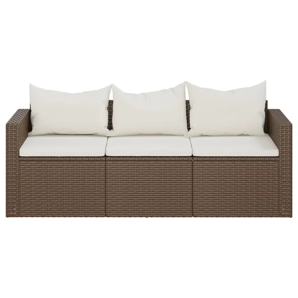 Divano da Giardino a 3 Posti con Cuscini in Polyrattan Marrone 362326