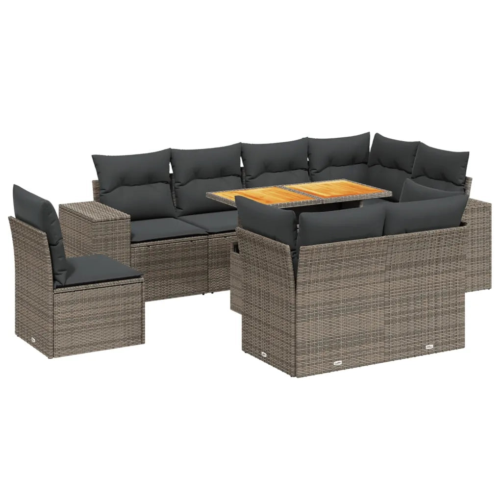 Set Divano da Giardino 9 pz con Cuscini Grigio in Polyrattan