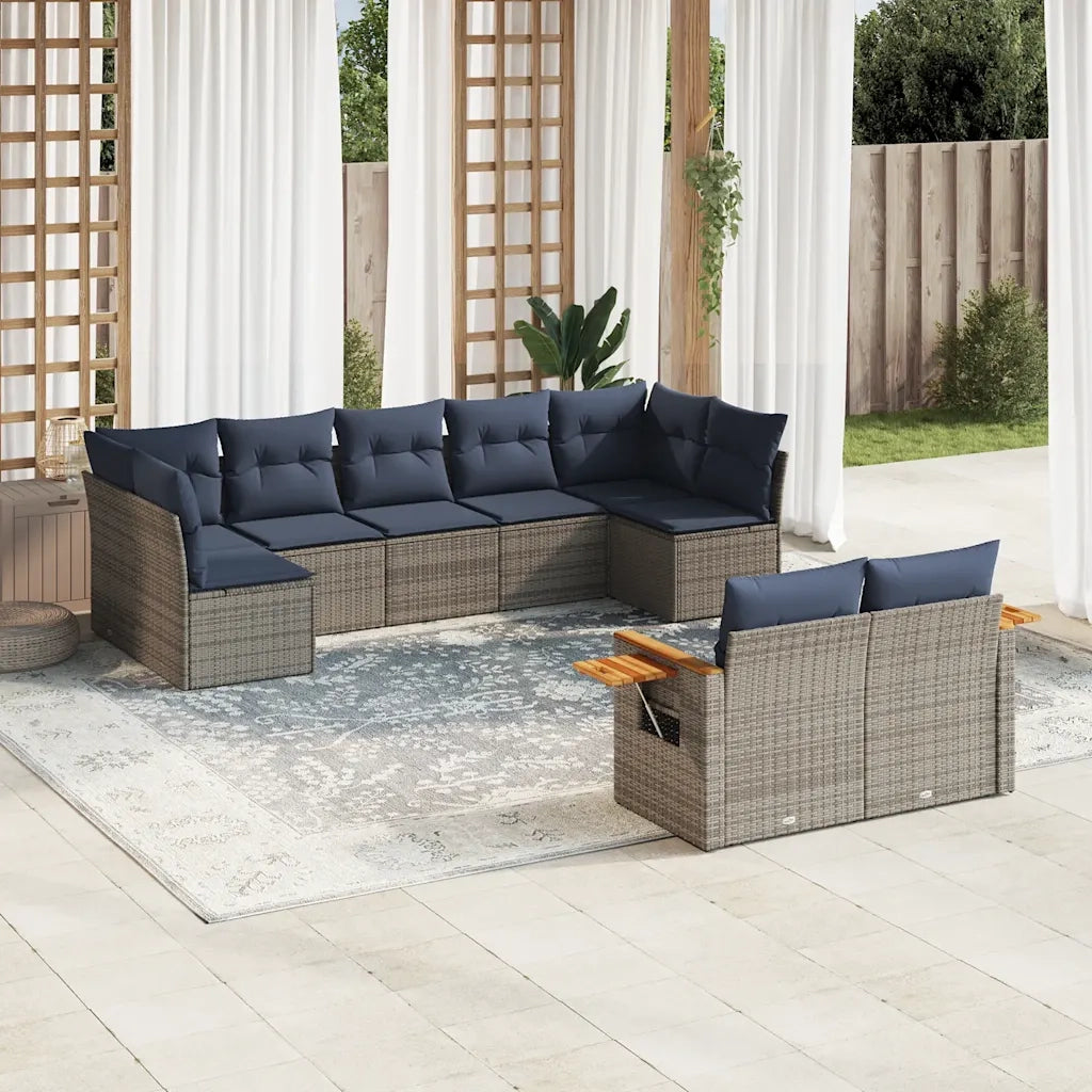 Set Divani da Giardino 9 pz con Cuscini Grigio in Polyrattan 3227132