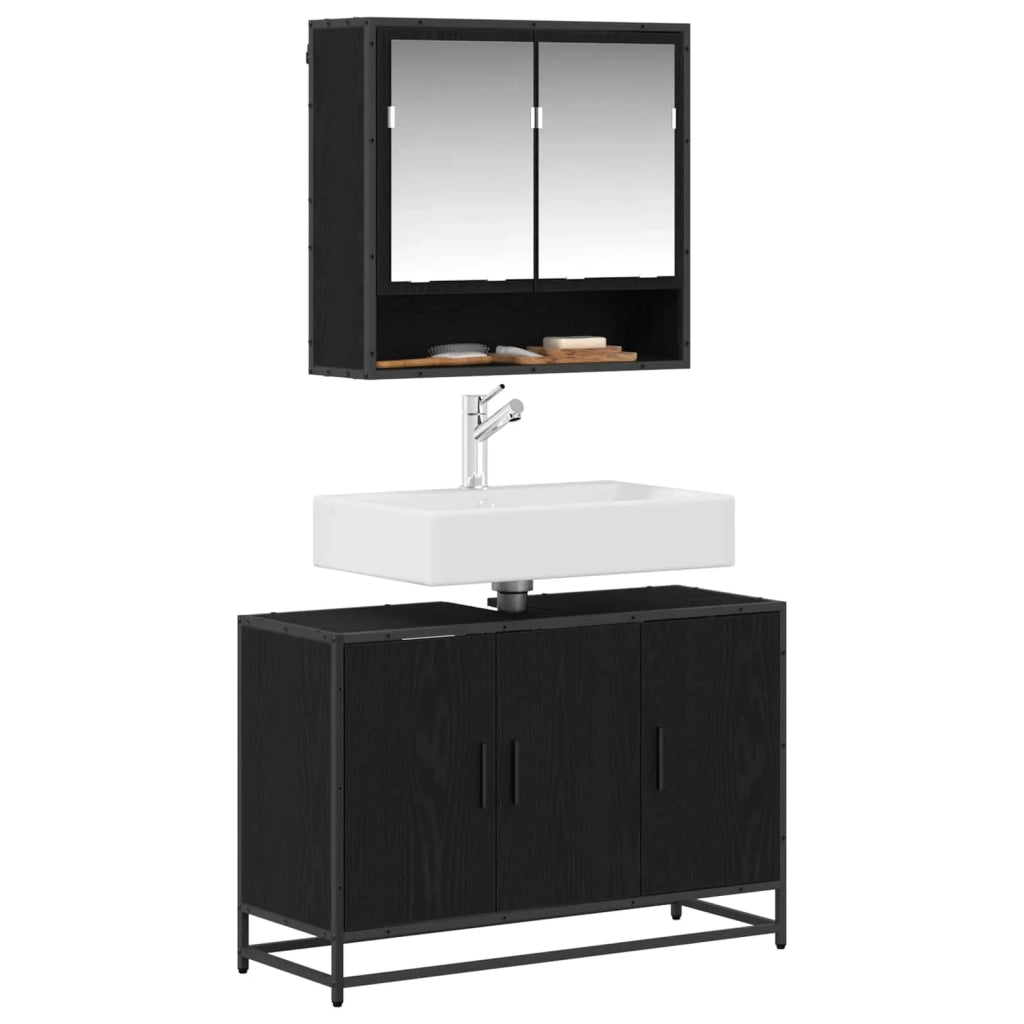Set di mobili per il bagno 2 pcs Rovere Nero Legno multistrato