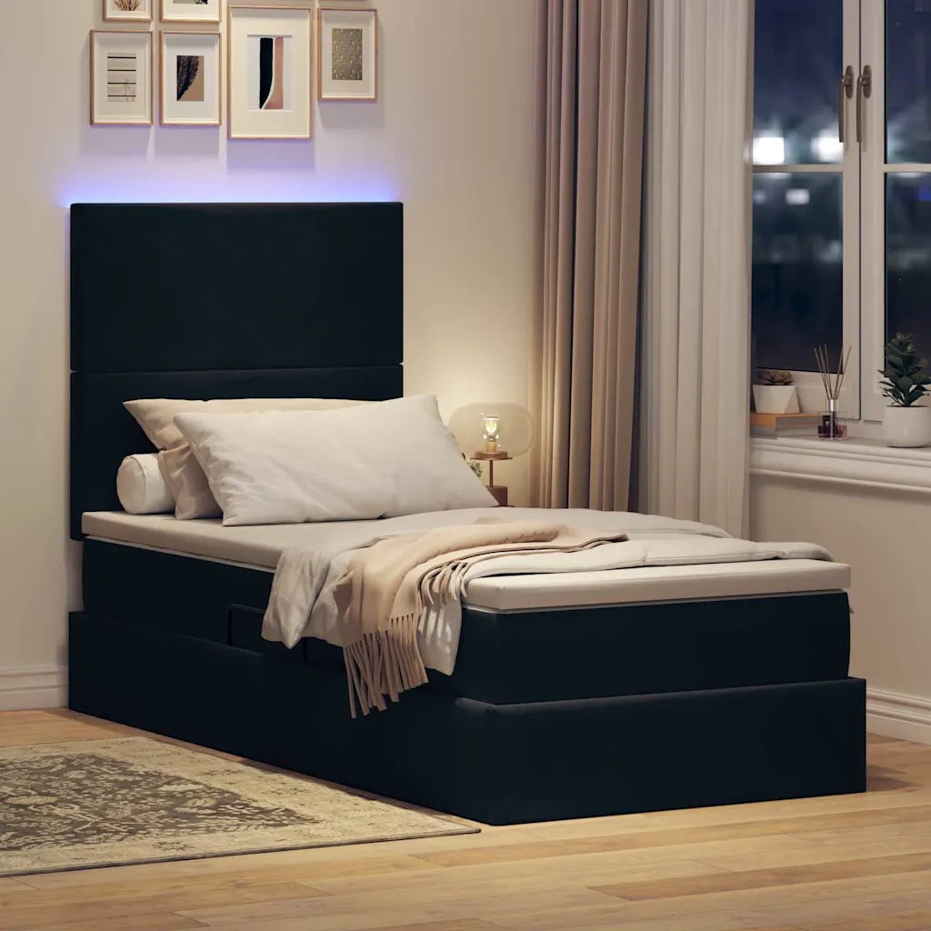 Letto con contenitore e LED con led Nero 90 x 190 cm Velluto