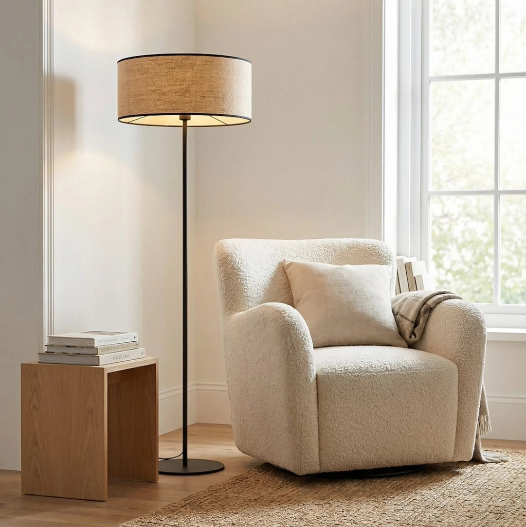 Lampada da terra boho rattan nero-beige 1xE27 Emibig
