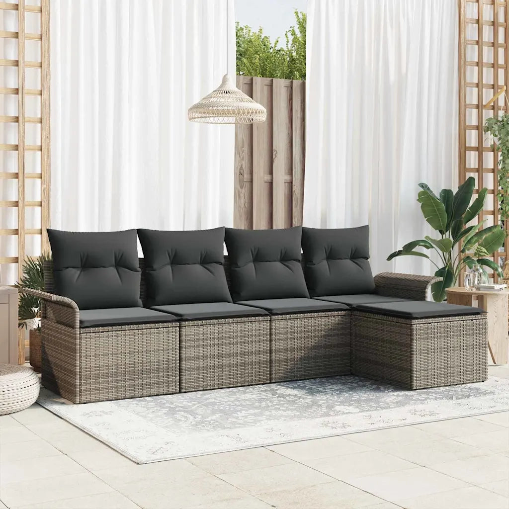 Set Divano da Giardino con cuscino 5 pcs Grigio polyrattan