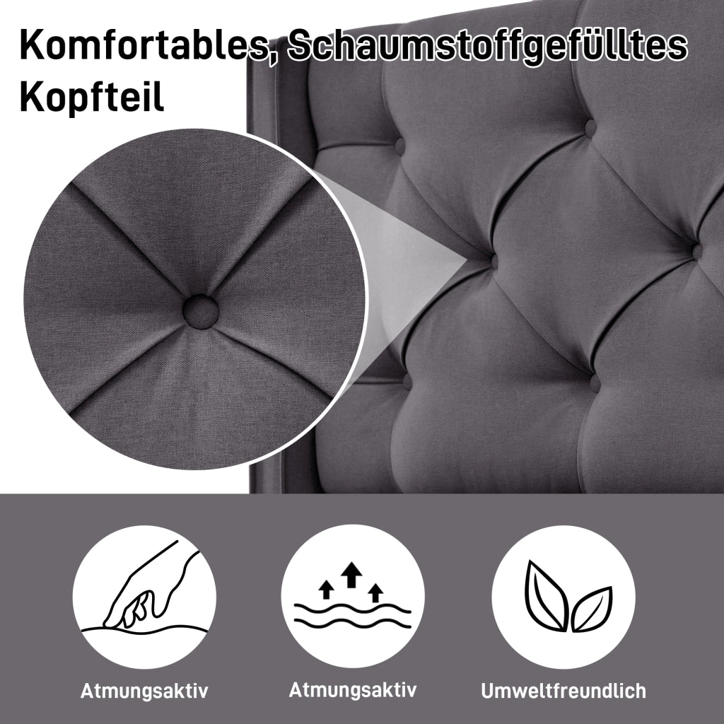 LETTO Imbottito con contenitore 90x200 cm Cotone Grigio