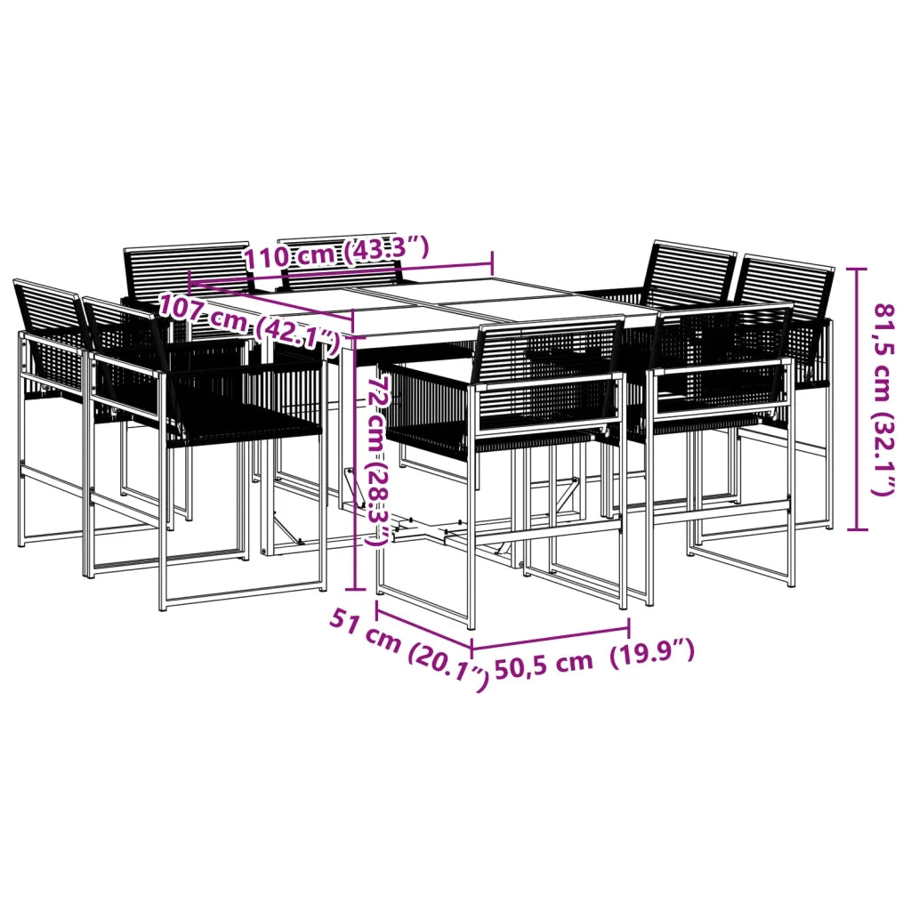 Set da Pranzo da Giardino 9 pz Nero in Polyrattan 3295038