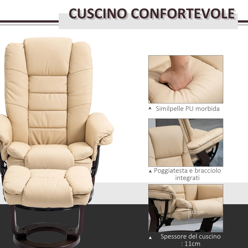 Poltrona Relax con Pouf ¨C Xylo ¨C Reclinabile Girevole 360¡ã Similpelle PU Grigio