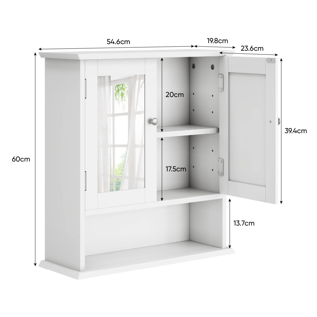 Armadietto Bagno con Specchio ¨C MINIMAL ¨C Bianco, Ripiani Regolabili
