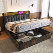 LETTO matrimoniale 180x200 cm in lino grigio con LED App-Control, USB e prese