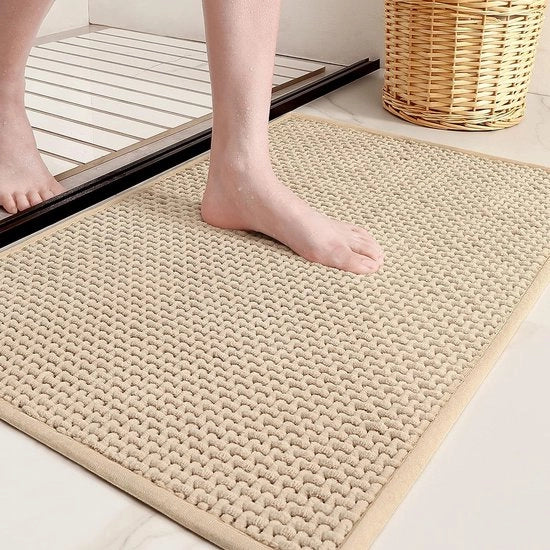 Pavimento per doccia, antiscivolo, lavabile, 40 x 150 cm, morbido chenille, pavimento per doccia, super assorbente, antiscivolo, lavabile in lavatrice per doccia, bagno, vasca da bagno - beige