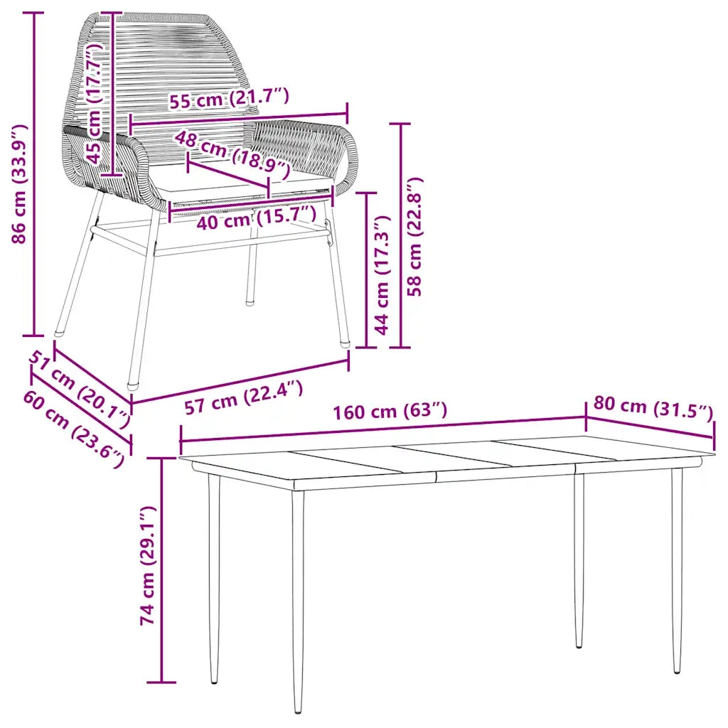 Set da Pranzo da Giardino con Cuscini 5 pz Polyrattan Vetro 3334467