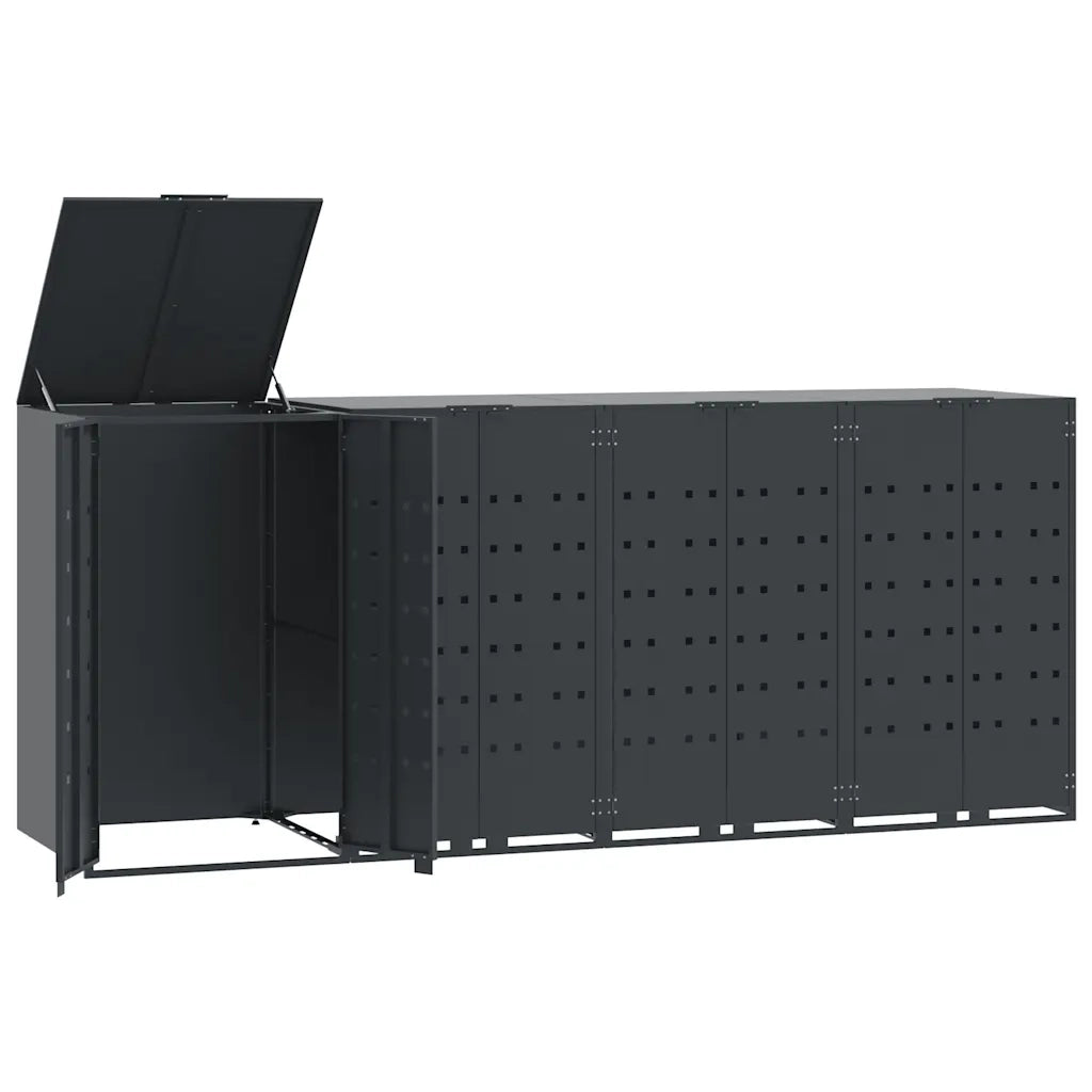 Copribidone con Ruote 4 Bidoni Antracite 276x79x117cm Acciaio 3279984