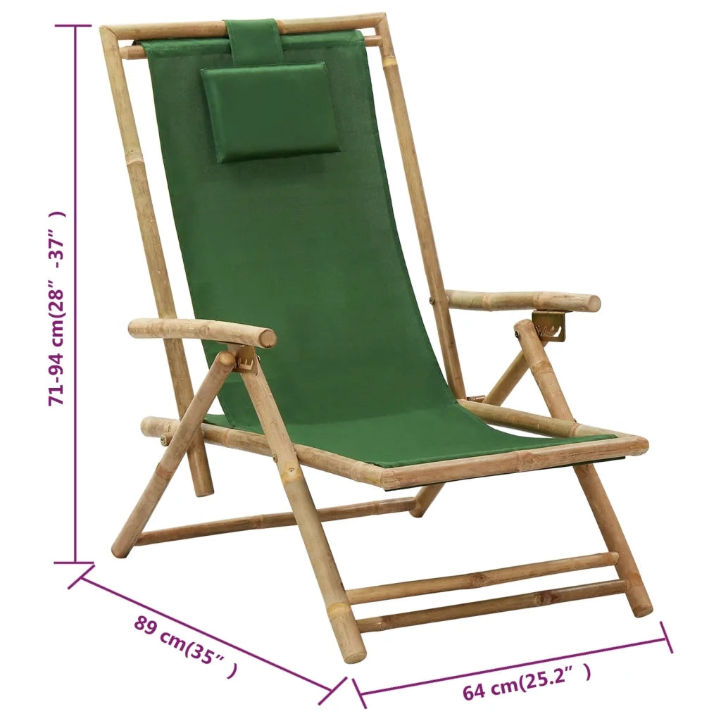 Sedia Relax Reclinabile Verde in Bambù e Tessuto 313027