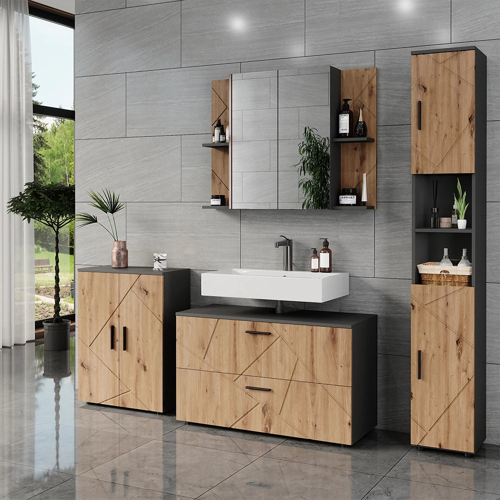 Vicco Set di mobili da bagno Antracite/Artisan 3 parti