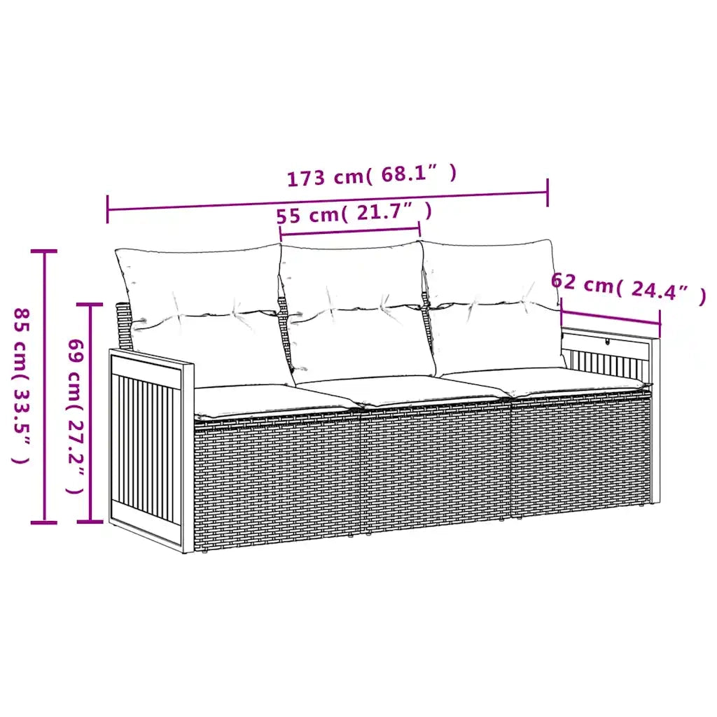Set Divani da Giardino 3 pz con Cuscini Nero in Polyrattan 3227436