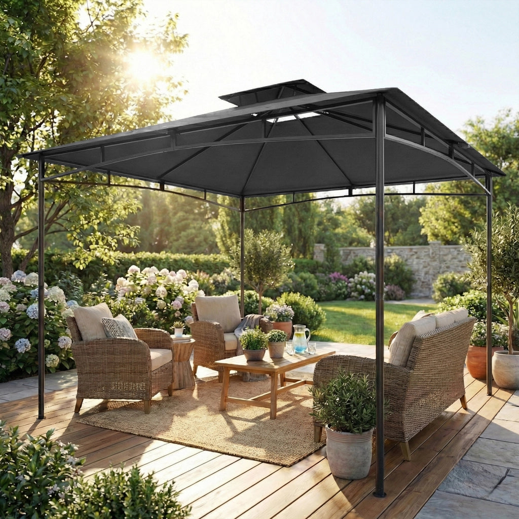 Gazebo 3x3m ¨C zephmum ¨C Grigio Scuro Doppio Tetto