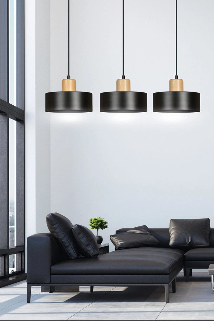 Lampadario Emibig TORIN 3 3xE27 nero/legno dimmerabile