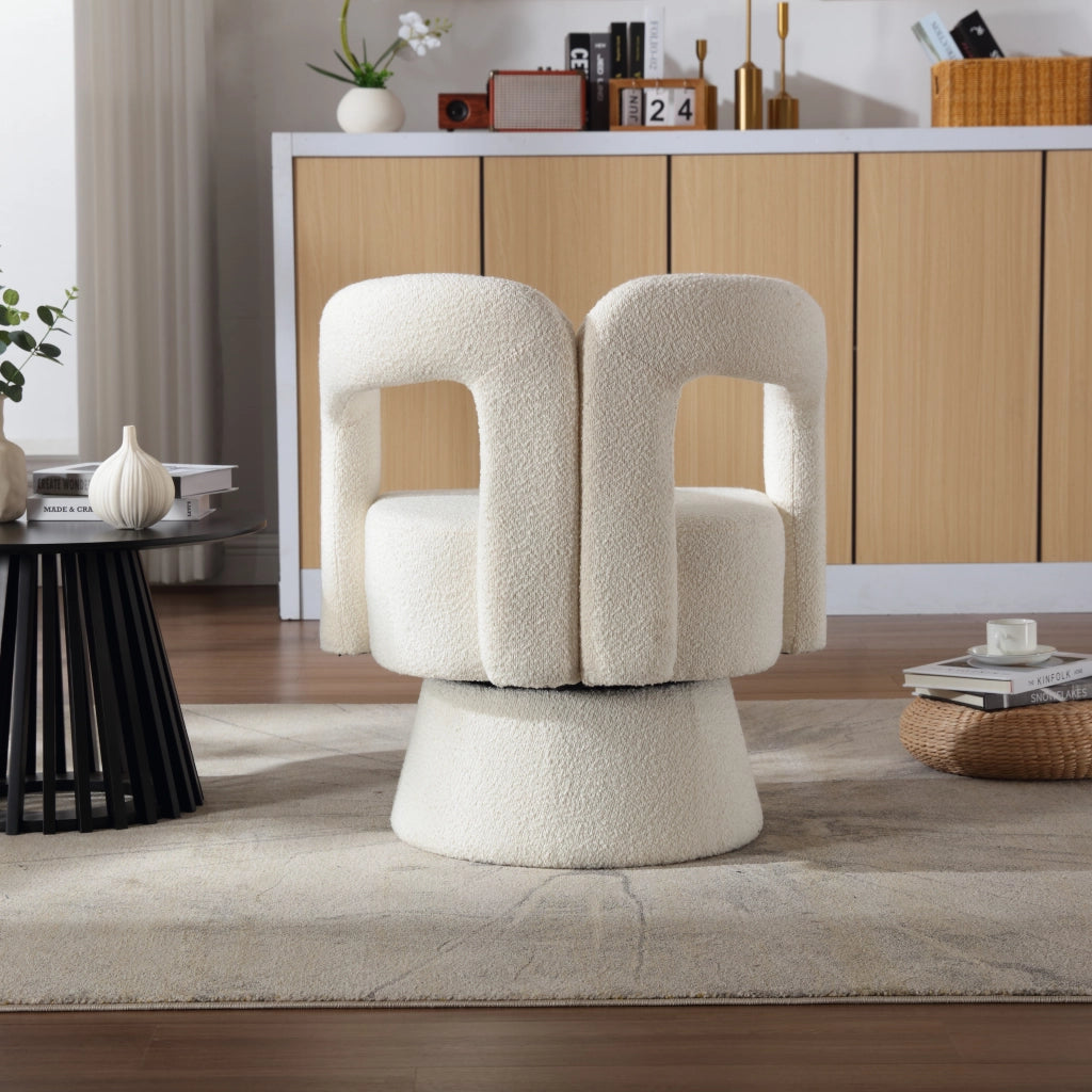 POLTRONA Girevole 360° 67x55x74 cm Boucle Beige