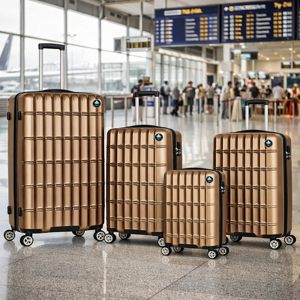 Set 4 Valigie con Scocca Rigida e Resistente Trolley Viaggio Oro Ruote Easy Roll
