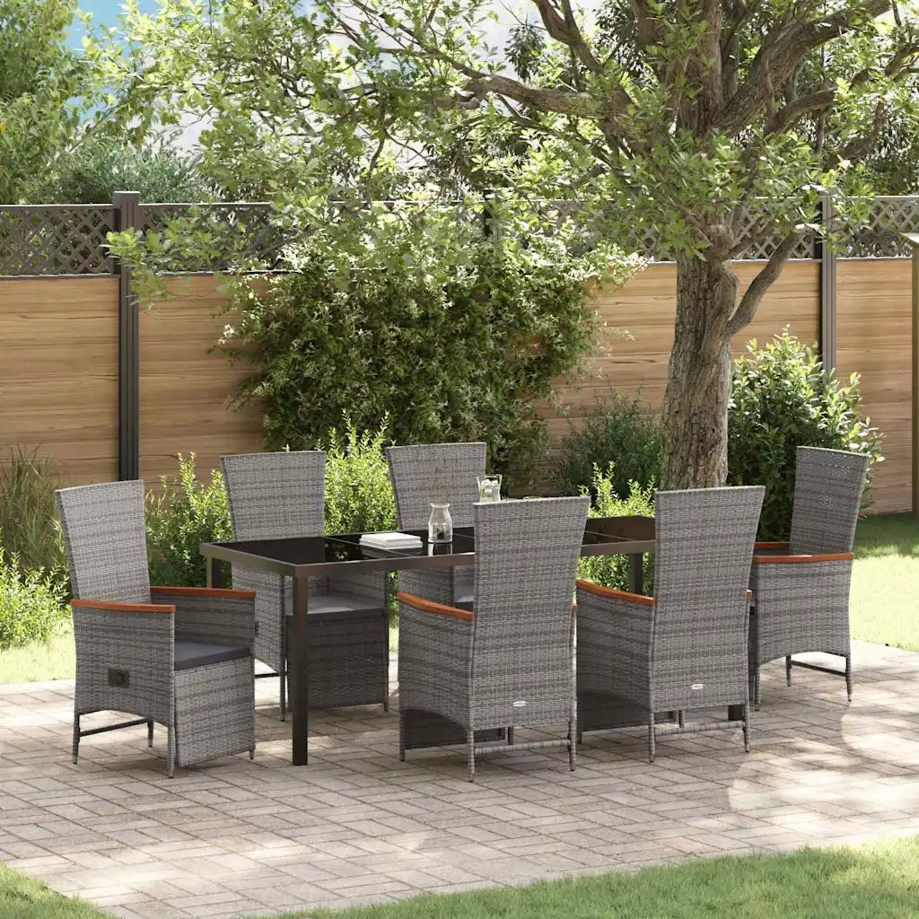 Set da Pranzo per Giardino con cuscino 7 pcs Grigio polyrattan 3379455