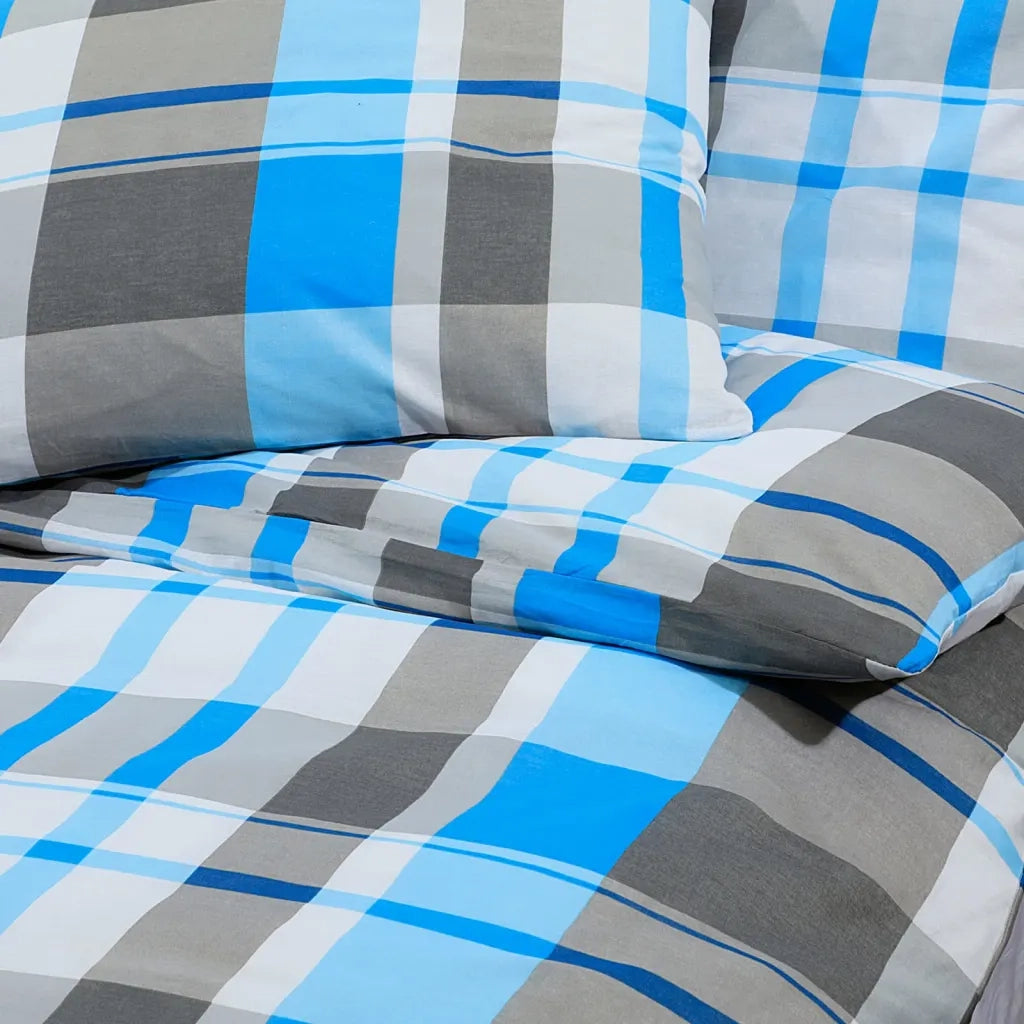 Set Copripiumino Blu e Grigio 155x220 cm in Cotone 136071