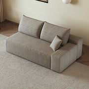 Divano modulare 2 posti con chaise longue destra, colore camel, in tessuto effetto velluto a coste