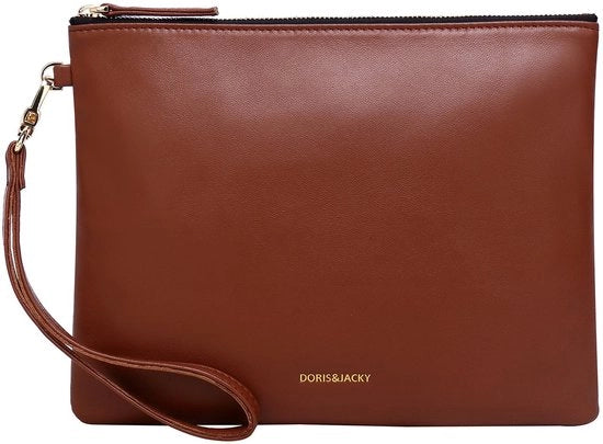 Clutch di Pelle Autentica, Borsa da sera con cinturino (Marrone)