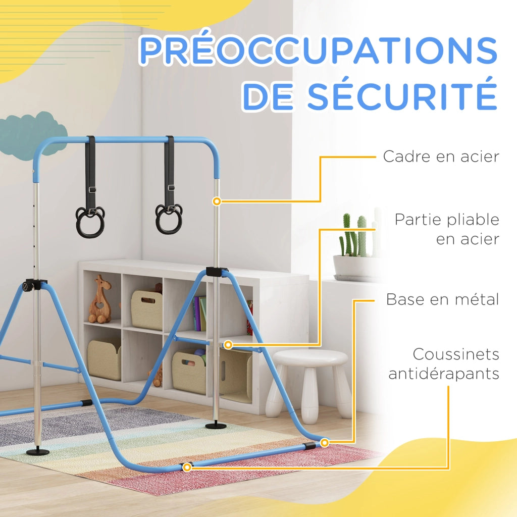 Sbarra Ginnastica per Bambini con Anelli Regolabile ¨C zephmum ¨C Blu