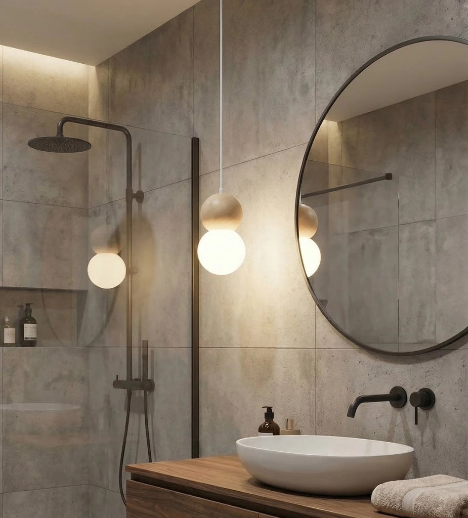Lampada sospesa LOOP bianca beige legno vetro 1xG9 Emibig