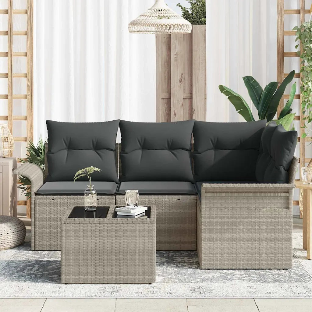 Set Divano da Giardino 5 pz | Set Salotto da Giardino Grigio chiaro polyrattan