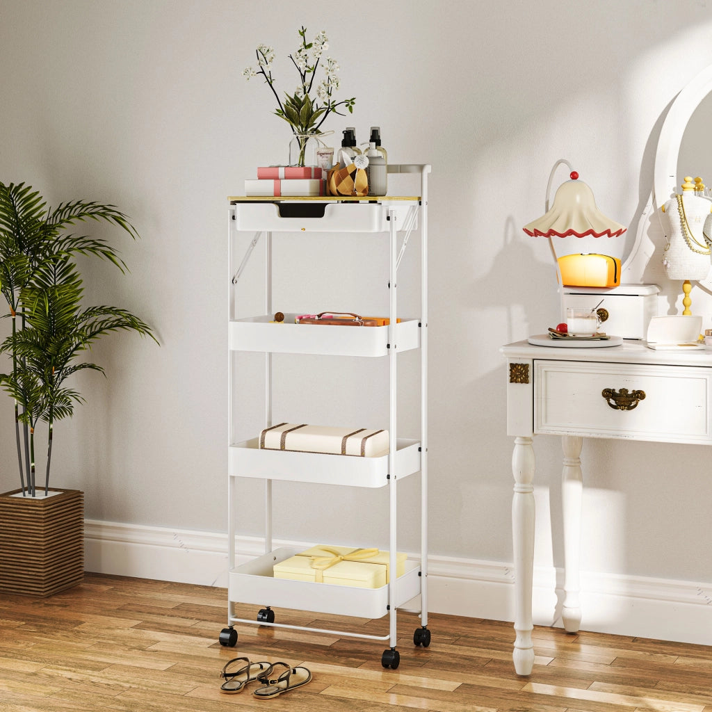 Carrello Multilivello con Cassetto e Ceste ¨C Minimal ¨C Bianco 40x30x70