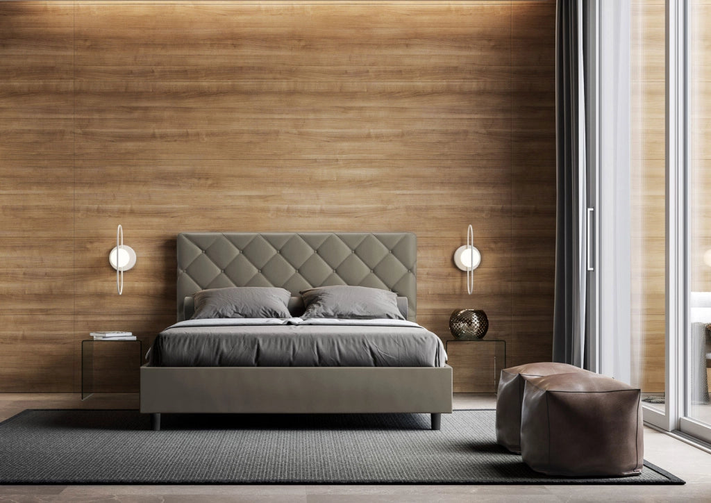 BS COM Letto matrimoniale con rete imbottito 160x210 similpelle cappuccino