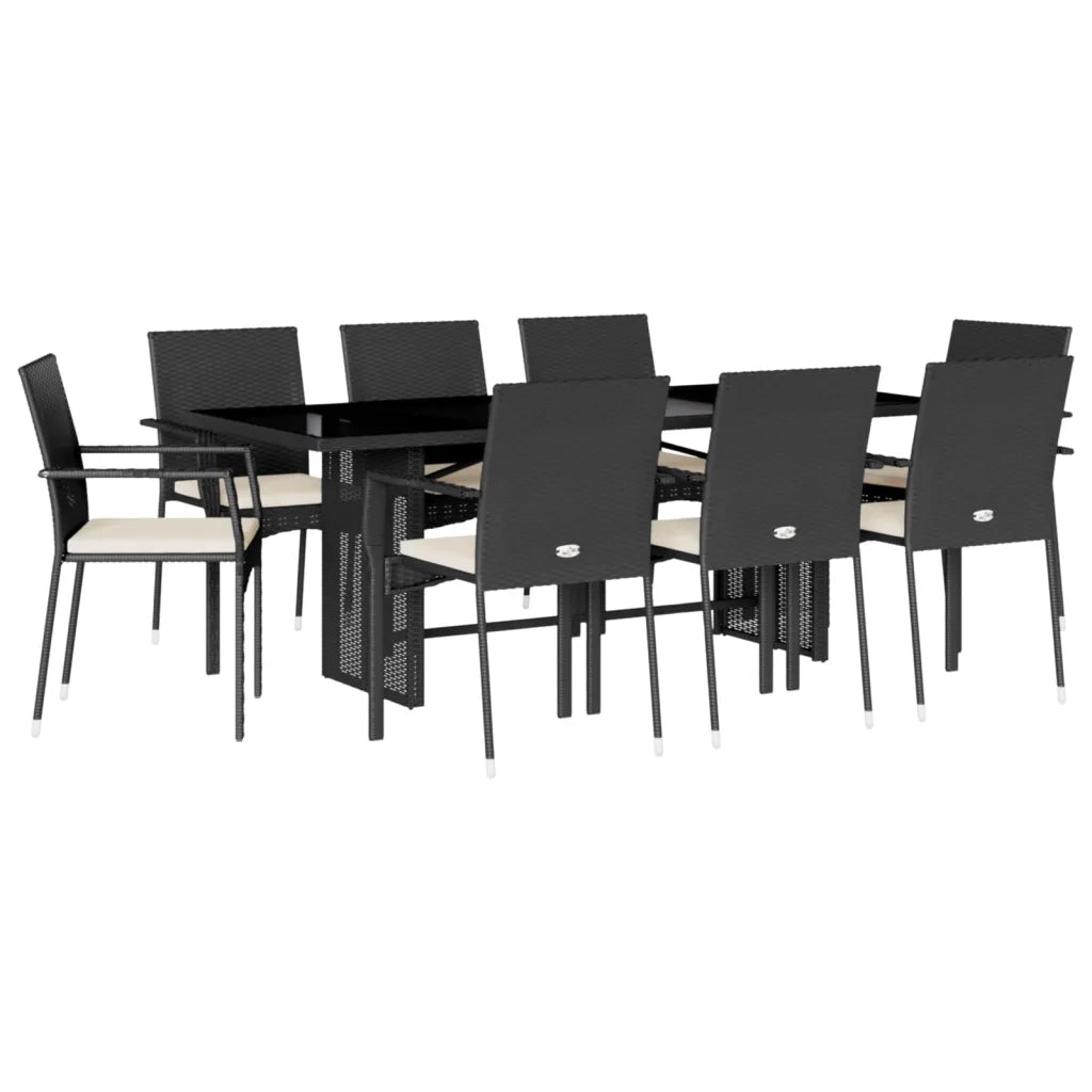 Set da Pranzo da Giardino 9 pz con Cuscini Nero in Polyrattan 3213495