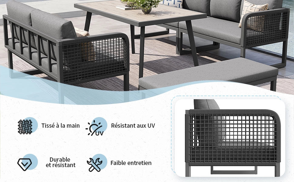 Set Divano da Giardino Polyrattan per 6-8 Posti con Cuscini ¨C MINIMAL ¨C Grigio