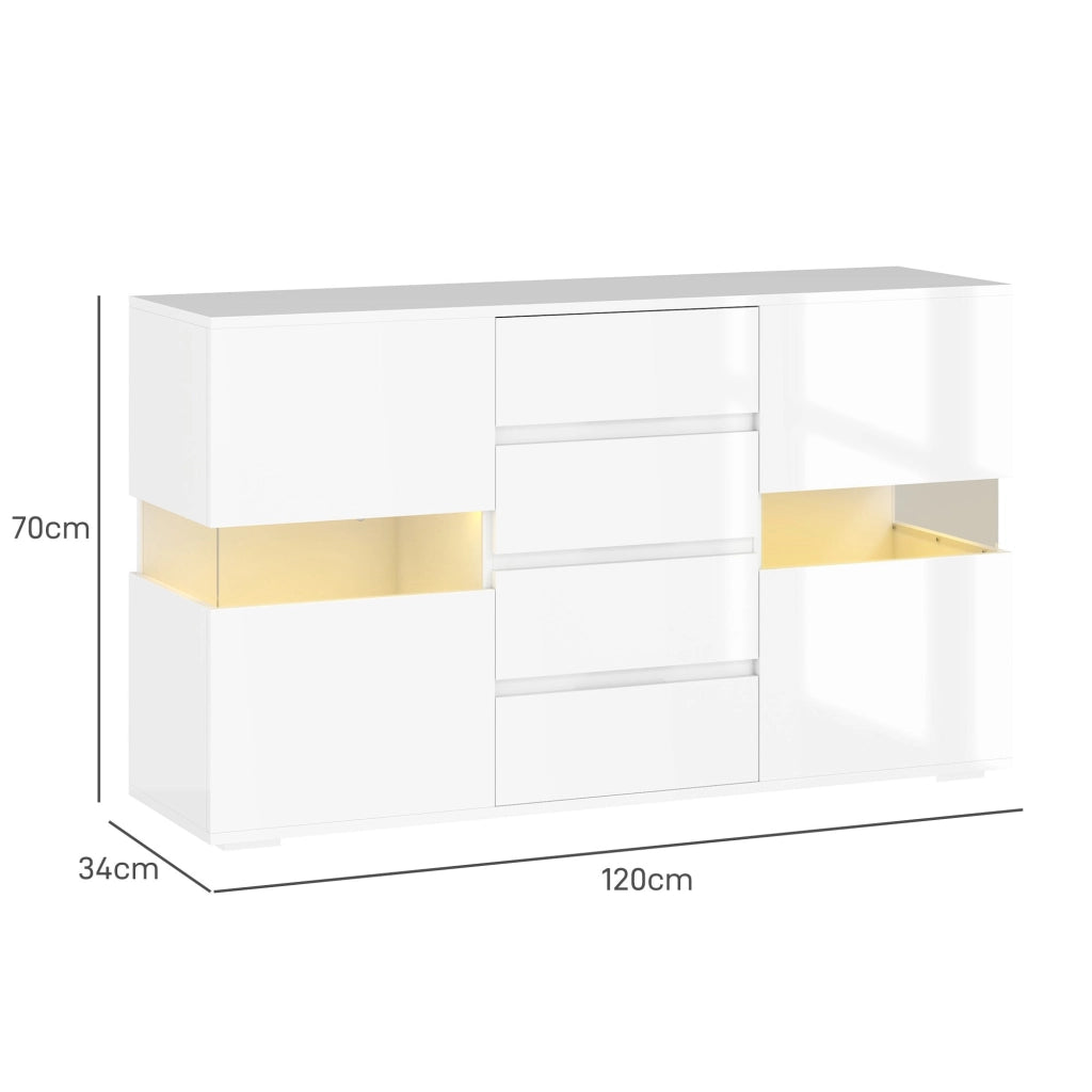 Credenza Mobile Basso Multiuso con LED Regolabile con Telecomando 120x34x70 cm Bianco