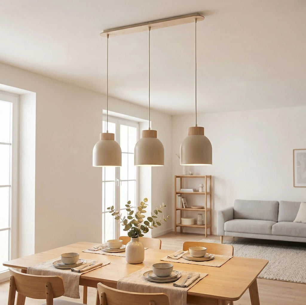 Lampada sospesa VIGO beige legno 3xE27 Emibig