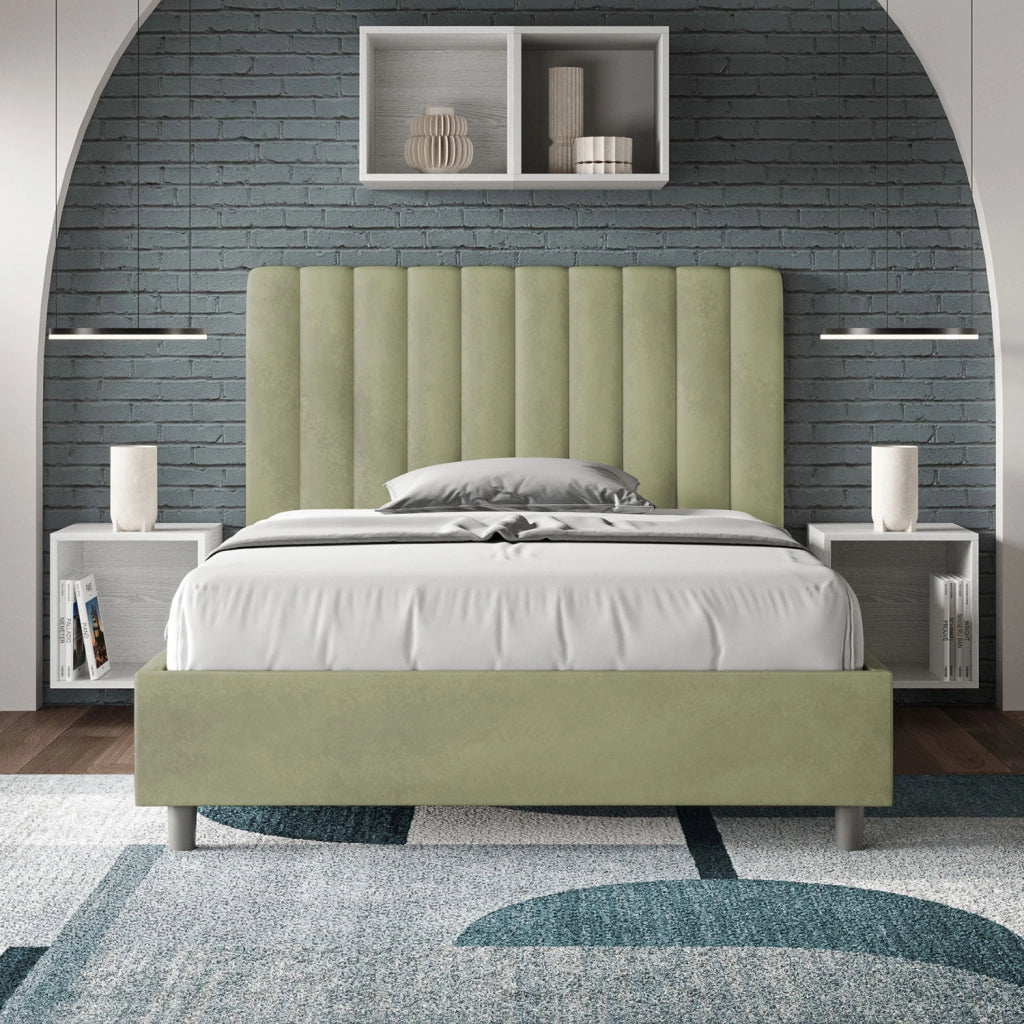BS COM Letto una piazza e mezza contenitore imbottito 120x190 microfibra tè verde