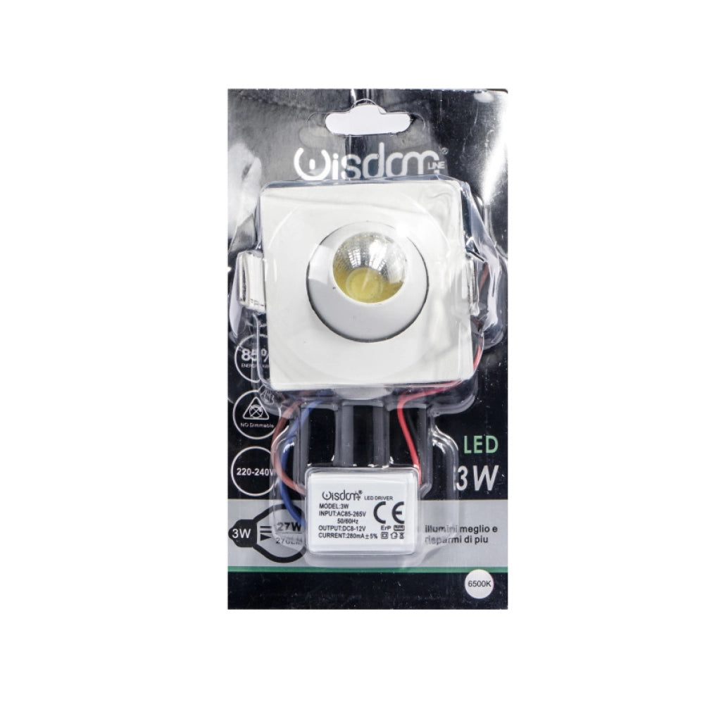 Punto luce led 3w quadrato luce fredda 6000k