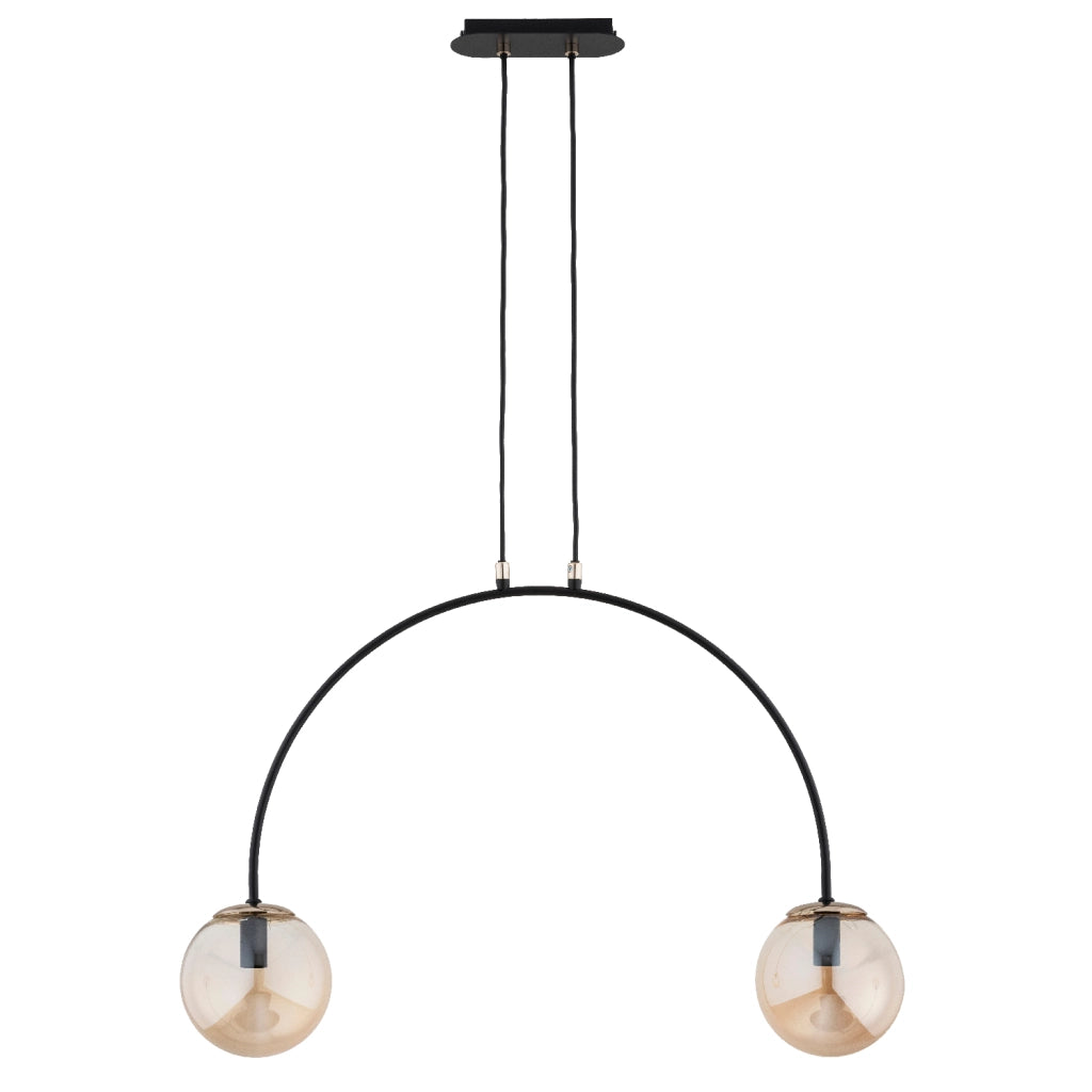 Lampada a sospensione arco nera 2xE14 sfere ambra Alfa