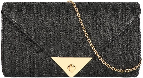 Borsa a Tracolla Elegante con Cinturino Raffia, Nero