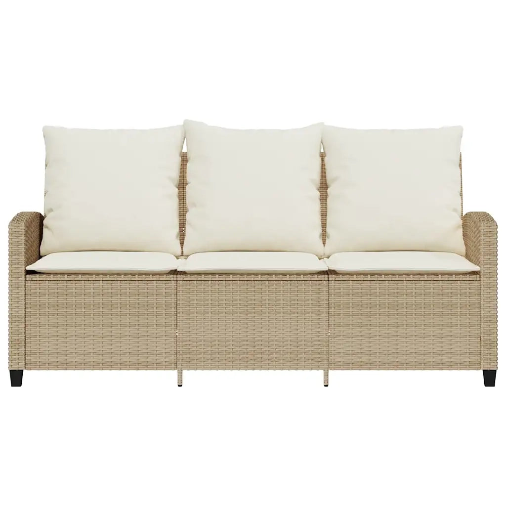 Divano Giardino 3 Posti con Cuscini e Tavolo-Sofa da Giardino-Divanetto da esterno Beige Polyrattan